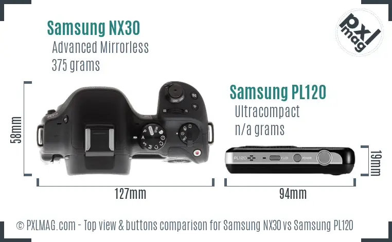 Samsung NX30 vs Samsung PL120 top view buttons comparison