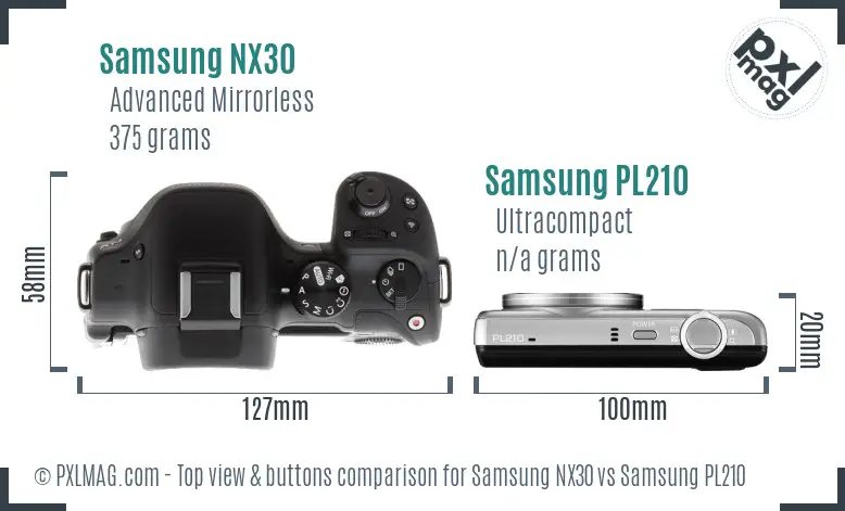 Samsung NX30 vs Samsung PL210 top view buttons comparison Samsung NX30 vs Samsung PL210 top view buttons comparison