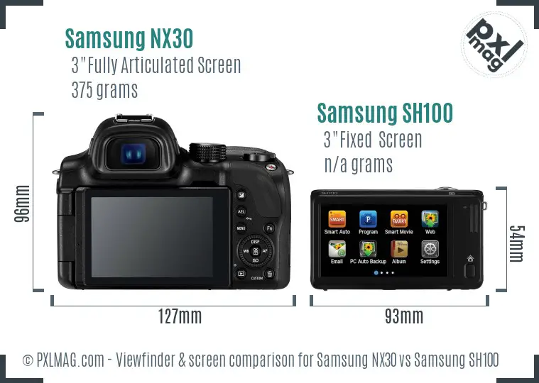 Samsung NX30 vs Samsung SH100 Screen and Viewfinder comparison