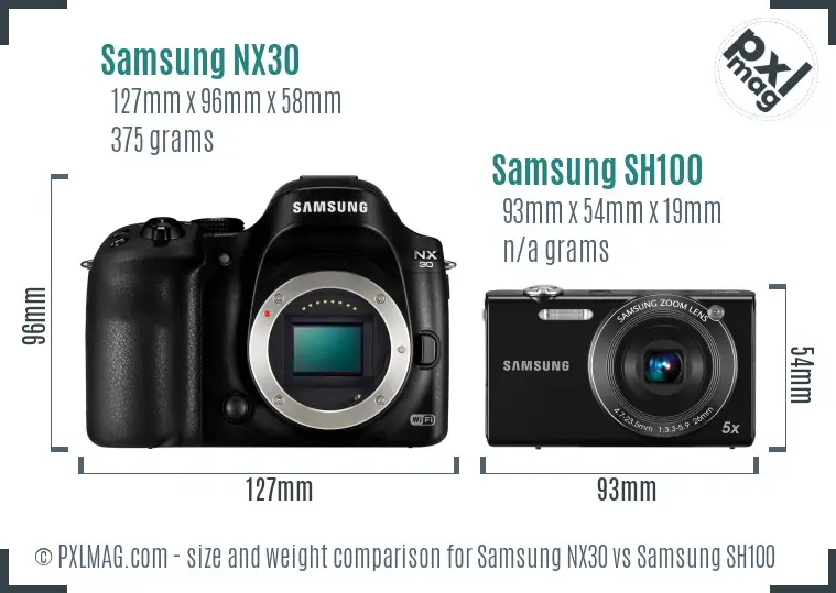 Samsung NX30 vs Samsung SH100 size comparison