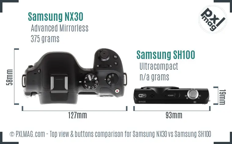 Samsung NX30 vs Samsung SH100 top view buttons comparison