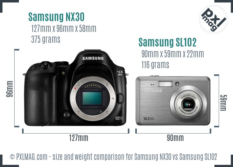 Samsung NX30 vs Samsung SL102 size comparison