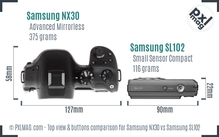 Samsung NX30 vs Samsung SL102 top view buttons comparison