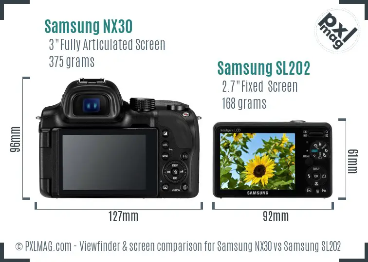 Samsung NX30 vs Samsung SL202 Screen and Viewfinder comparison