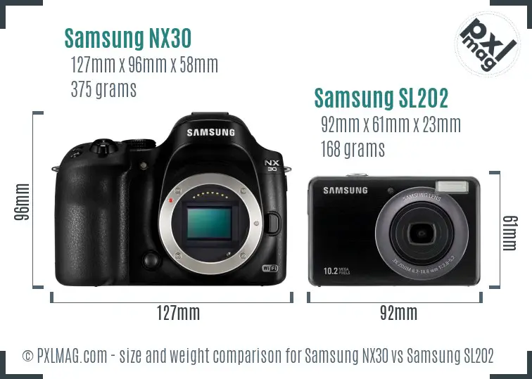 Samsung NX30 vs Samsung SL202 size comparison