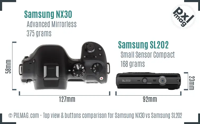 Samsung NX30 vs Samsung SL202 top view buttons comparison