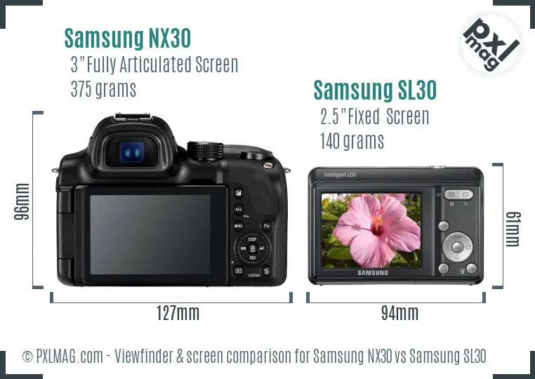 Samsung NX30 vs Samsung SL30 Screen and Viewfinder comparison