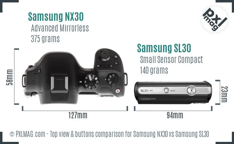 Samsung NX30 vs Samsung SL30 top view buttons comparison