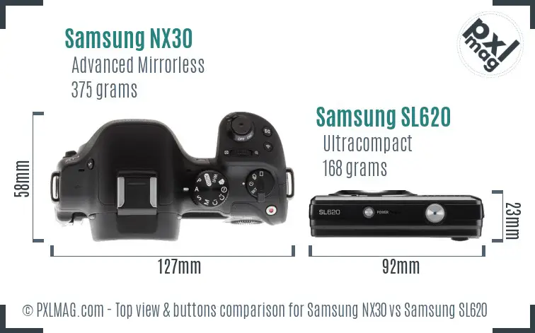 Samsung NX30 vs Samsung SL620 top view buttons comparison