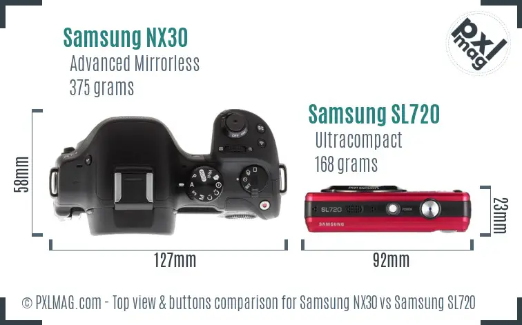 Samsung NX30 vs Samsung SL720 top view buttons comparison