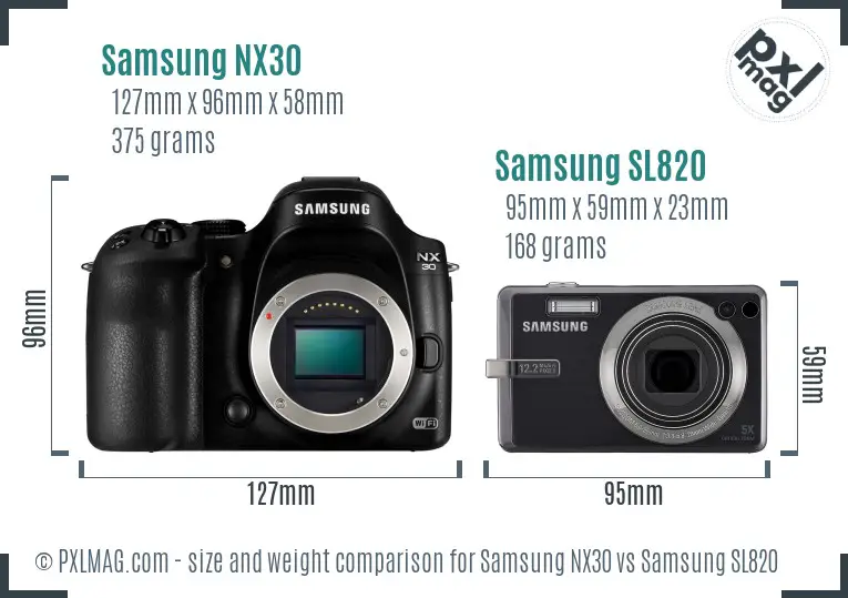 Samsung NX30 vs Samsung SL820 size comparison
