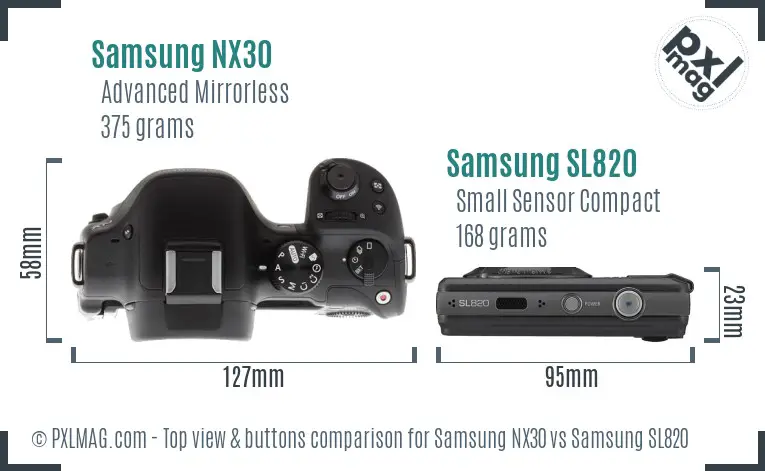 Samsung NX30 vs Samsung SL820 top view buttons comparison