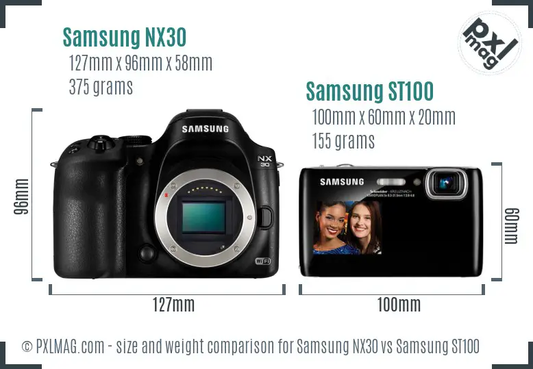 Samsung NX30 vs Samsung ST100 size comparison