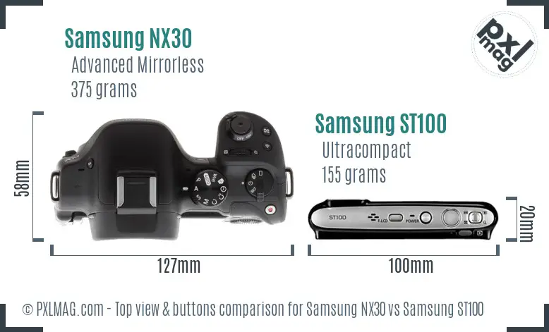 Samsung NX30 vs Samsung ST100 top view buttons comparison