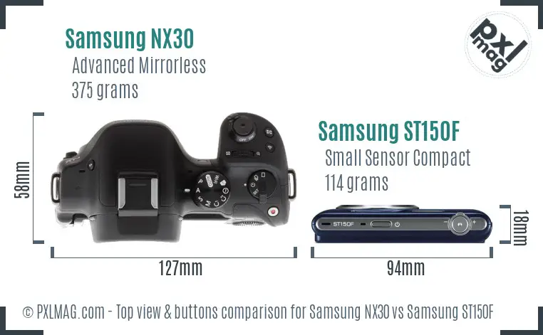 Samsung NX30 vs Samsung ST150F top view buttons comparison