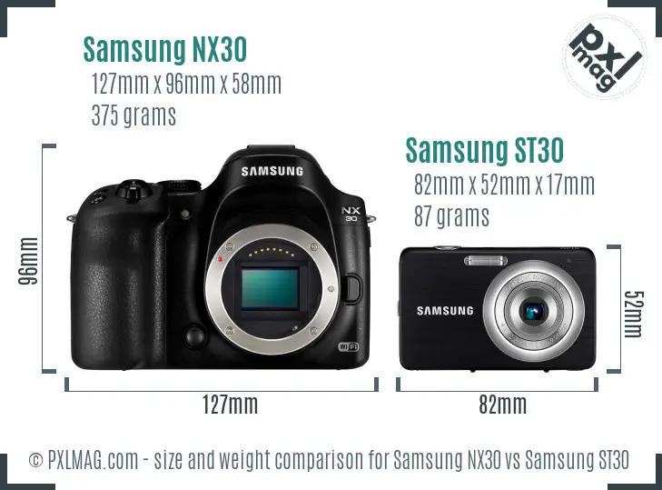 Samsung NX30 vs Samsung ST30 size comparison