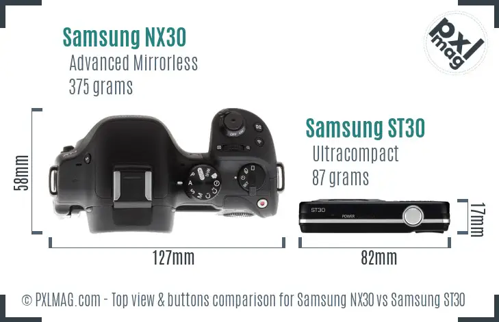 Samsung NX30 vs Samsung ST30 top view buttons comparison