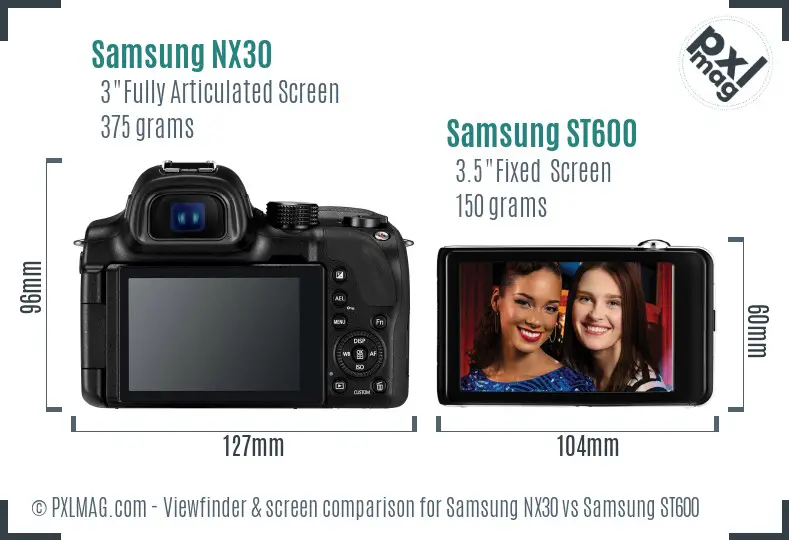 Samsung NX30 vs Samsung ST600 Screen and Viewfinder comparison