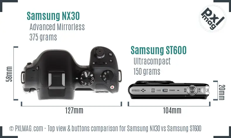 Samsung NX30 vs Samsung ST600 top view buttons comparison