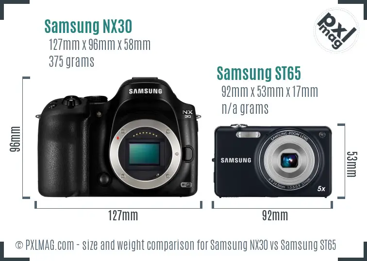 Samsung NX30 vs Samsung ST65 size comparison
