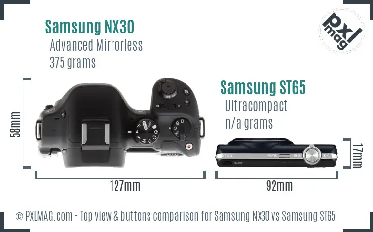 Samsung NX30 vs Samsung ST65 top view buttons comparison