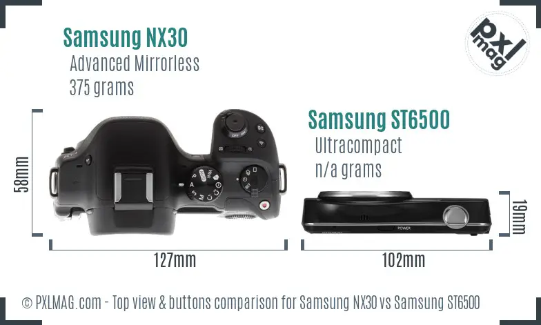 Samsung NX30 vs Samsung ST6500 top view buttons comparison