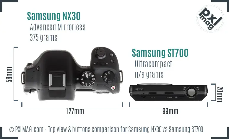 Samsung NX30 vs Samsung ST700 top view buttons comparison