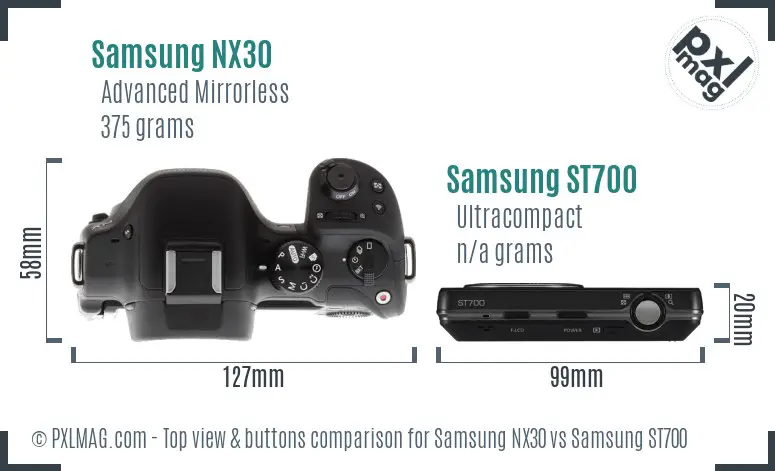 Samsung NX30 vs Samsung ST700 top view buttons comparison Samsung NX30 vs Samsung ST700 top view buttons comparison