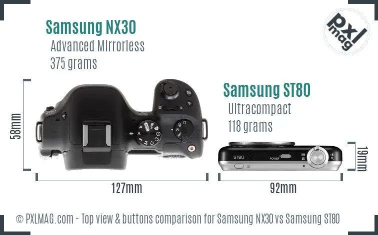 Samsung NX30 vs Samsung ST80 top view buttons comparison