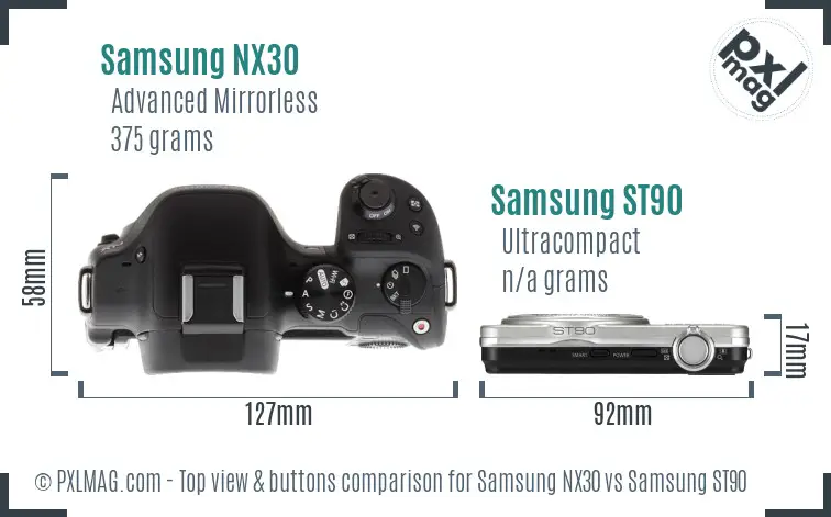 Samsung NX30 vs Samsung ST90 top view buttons comparison
