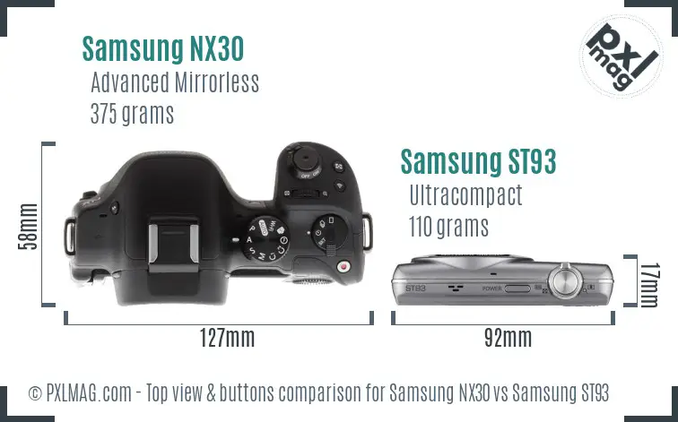 Samsung NX30 vs Samsung ST93 top view buttons comparison Samsung NX30 vs Samsung ST93 top view buttons comparison