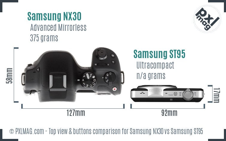 Samsung NX30 vs Samsung ST95 top view buttons comparison