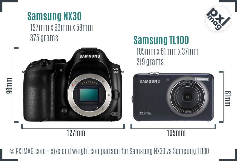 Samsung NX30 vs Samsung TL100 size comparison