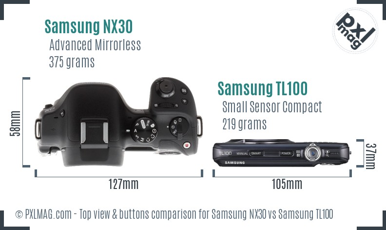 Samsung NX30 vs Samsung TL100 top view buttons comparison