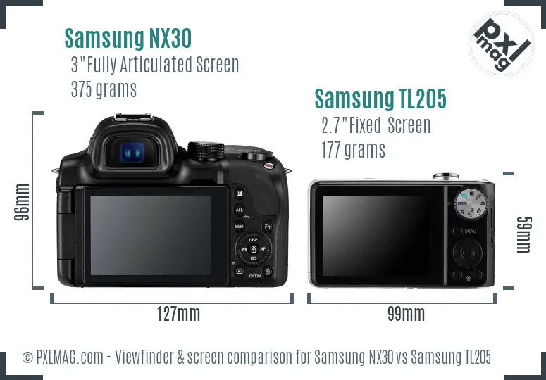 Samsung NX30 vs Samsung TL205 Screen and Viewfinder comparison