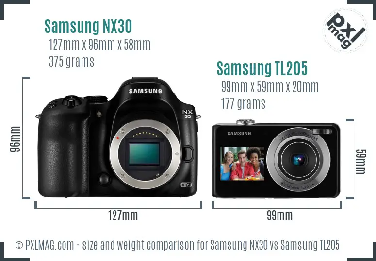 Samsung NX30 vs Samsung TL205 size comparison