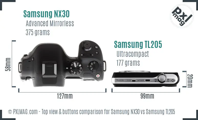 Samsung NX30 vs Samsung TL205 top view buttons comparison