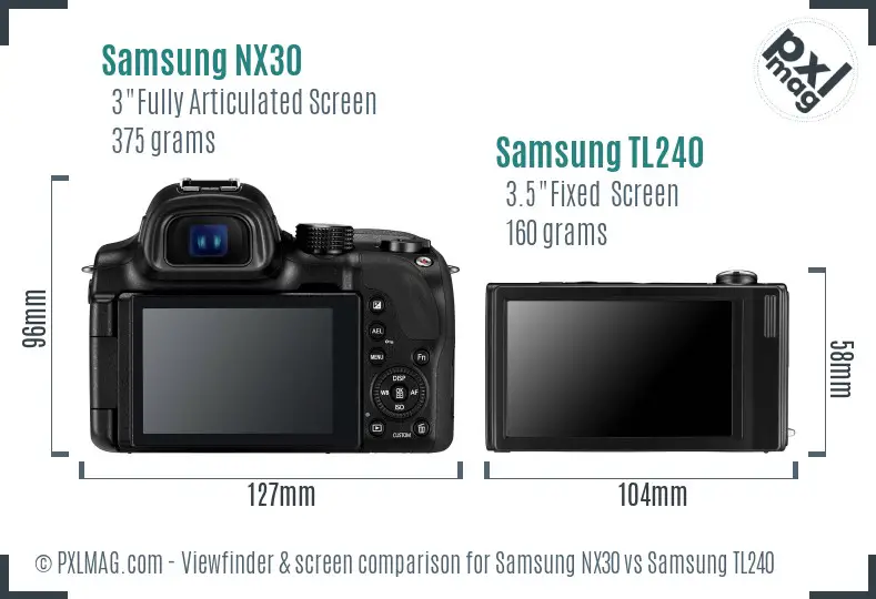 Samsung NX30 vs Samsung TL240 Screen and Viewfinder comparison