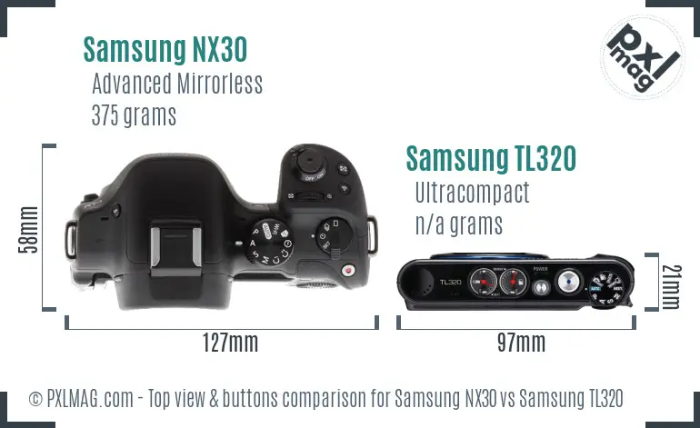 Samsung NX30 vs Samsung TL320 top view buttons comparison