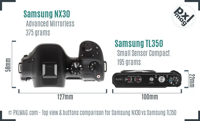 Samsung NX30 vs Samsung TL350 top view buttons comparison