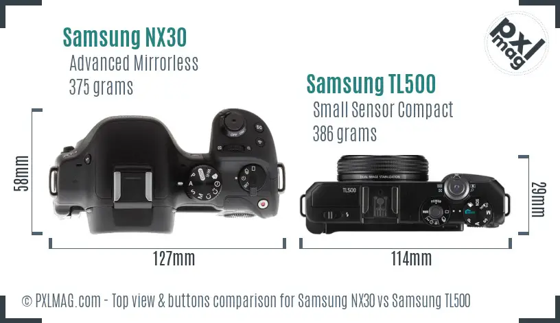 Samsung NX30 vs Samsung TL500 top view buttons comparison