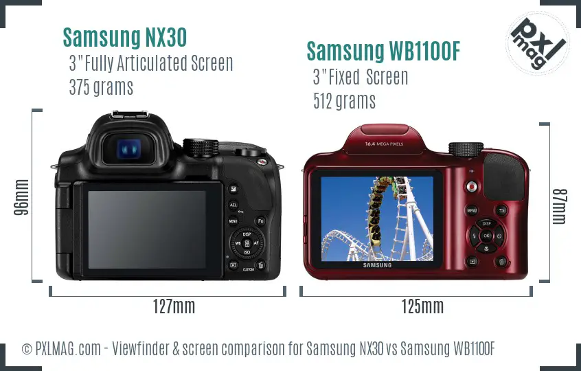 Samsung NX30 vs Samsung WB1100F Screen and Viewfinder comparison