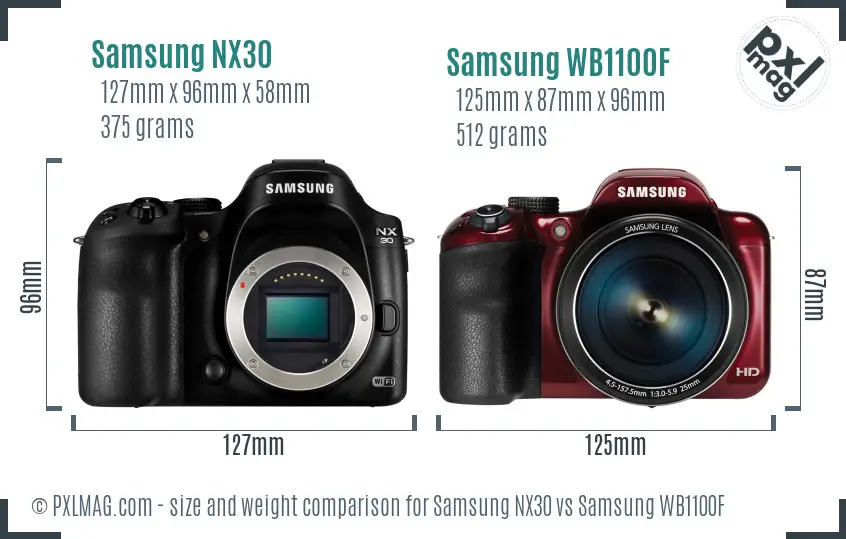 Samsung NX30 vs Samsung WB1100F size comparison