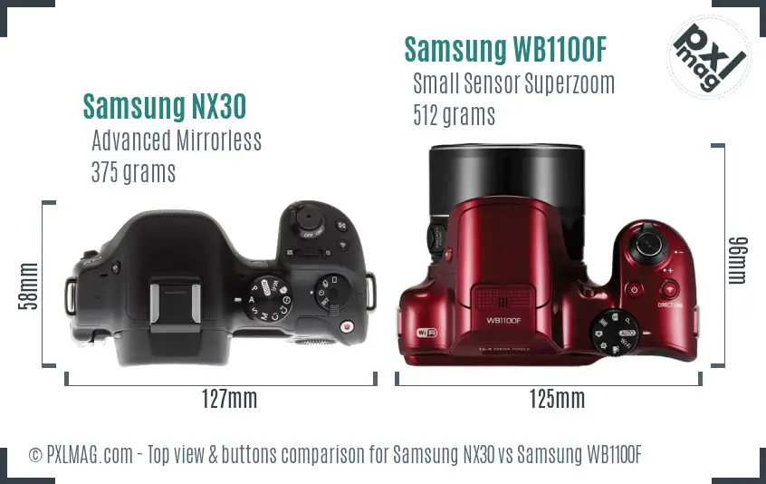 Samsung NX30 vs Samsung WB1100F top view buttons comparison