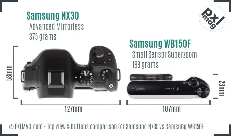 Samsung NX30 vs Samsung WB150F top view buttons comparison