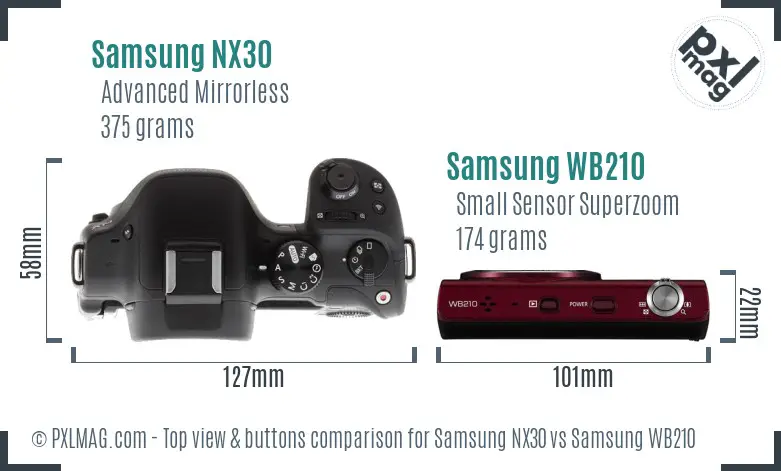 Samsung NX30 vs Samsung WB210 top view buttons comparison