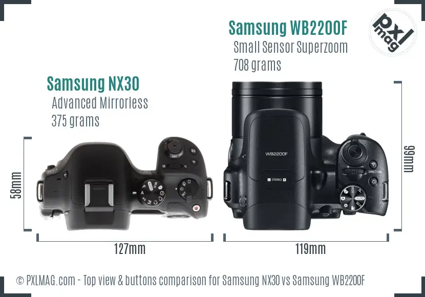 Samsung NX30 vs Samsung WB2200F top view buttons comparison