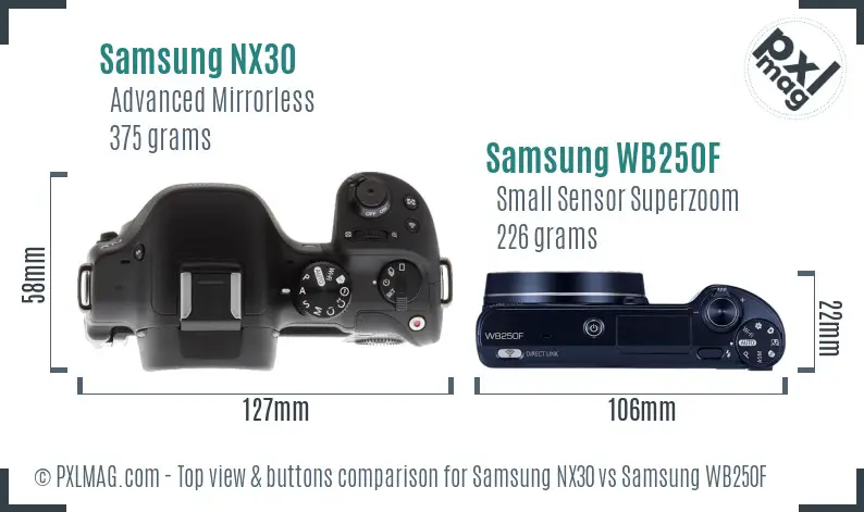 Samsung NX30 vs Samsung WB250F top view buttons comparison