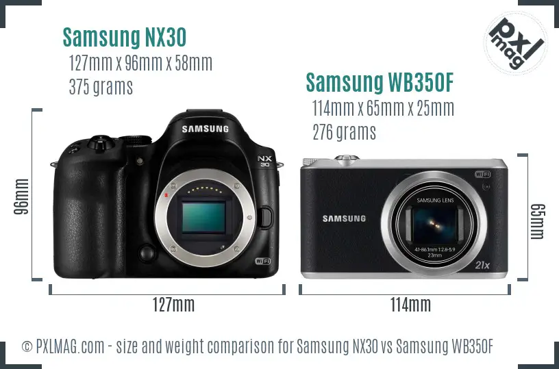 Samsung NX30 vs Samsung WB350F size comparison