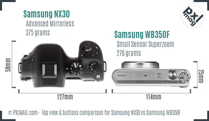 Samsung NX30 vs Samsung WB350F top view buttons comparison